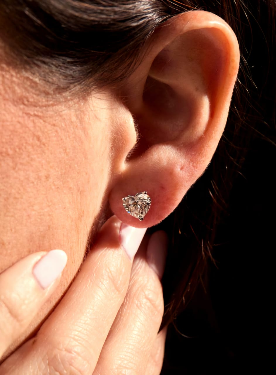 Three carat moissanite diamond heart studs