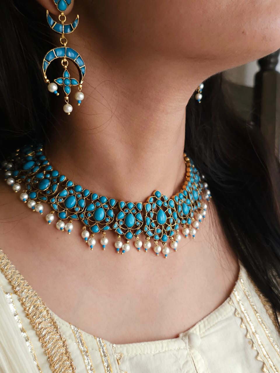 Padmam turquoise necklace set