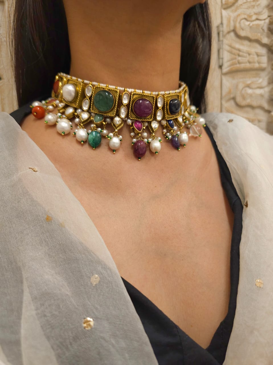 Imperial navratan alloy necklace