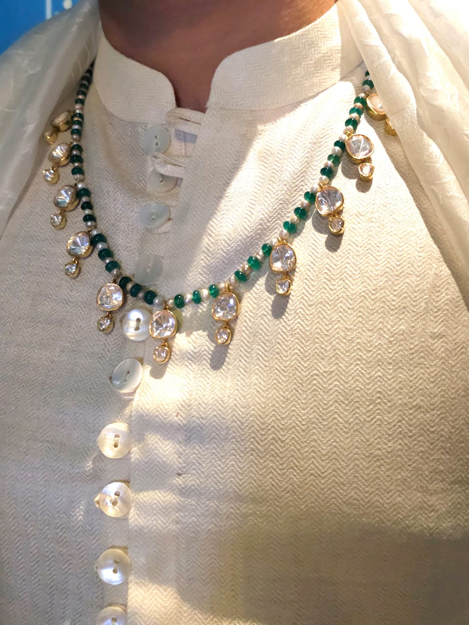 Sawai polki silver necklace