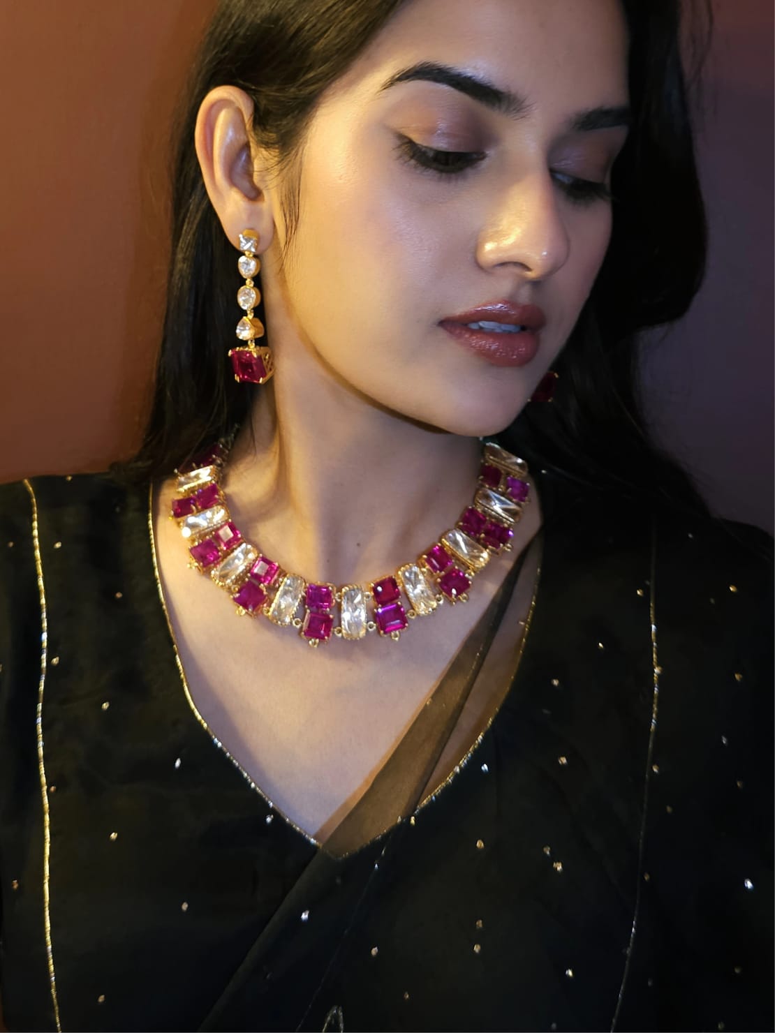 The ruby line polki necklace