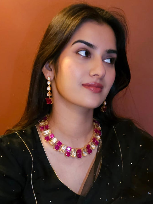 The ruby line polki necklace set