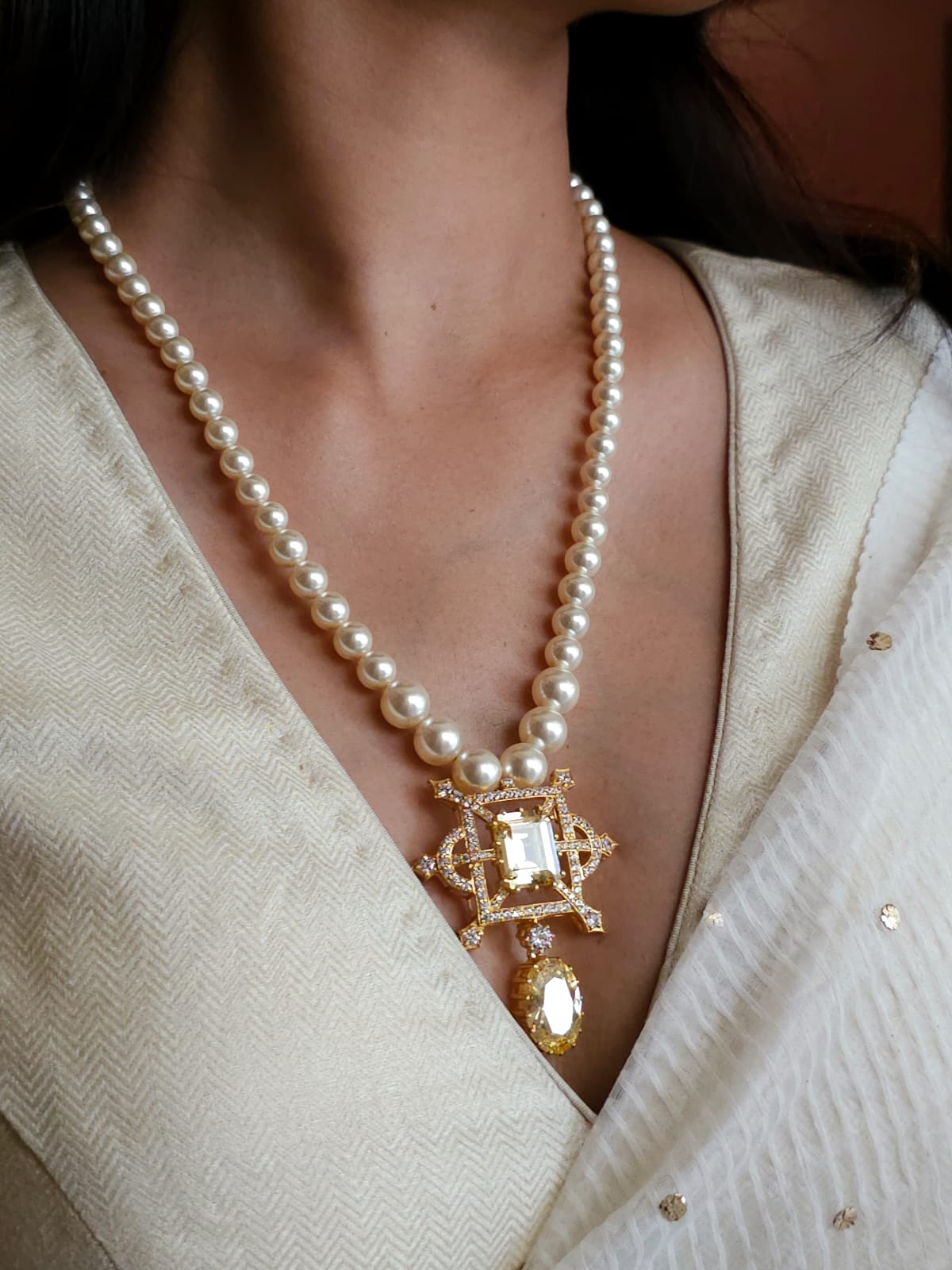 Cristal champagne silver necklace