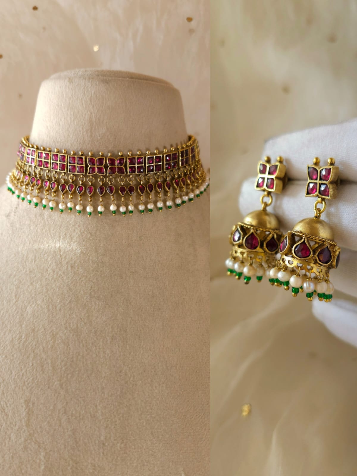 Amber rhodolite choker set