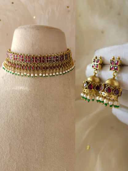 Amber rhodolite choker set