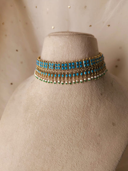Amber turquoise choker set