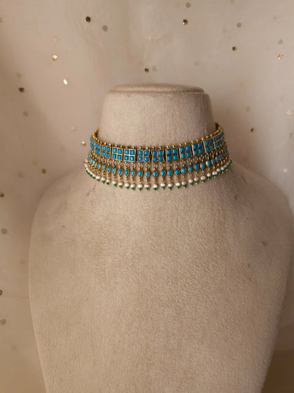 Amber turquoise choker set