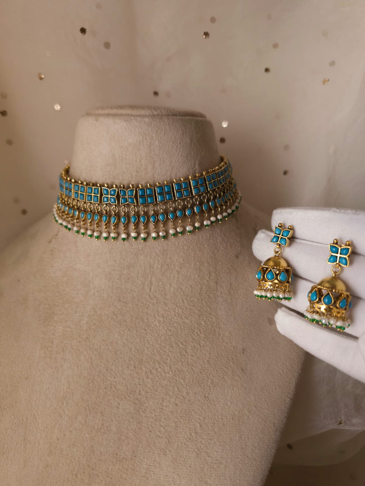 Amber turquoise choker set