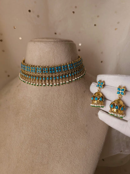 Amber turquoise choker set