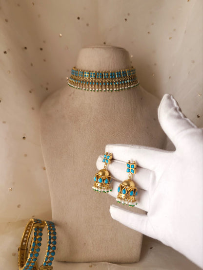 Amber turquoise choker set