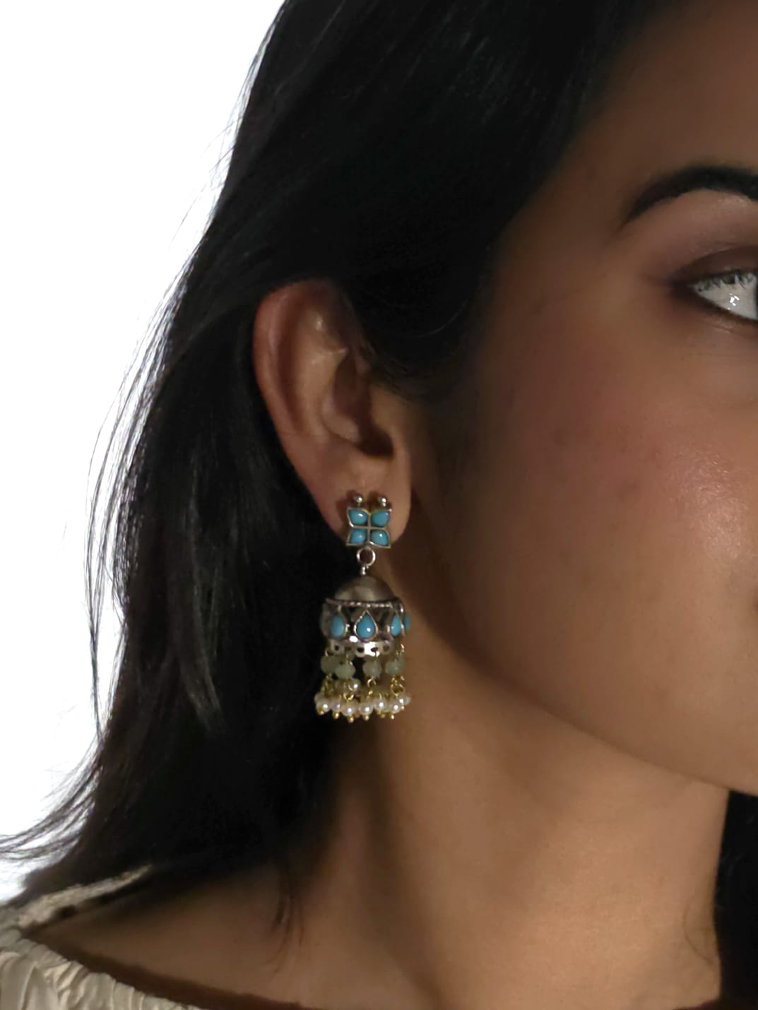 Khimsar turquoise jhumkas