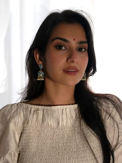 Khimsar turquoise jhumkas