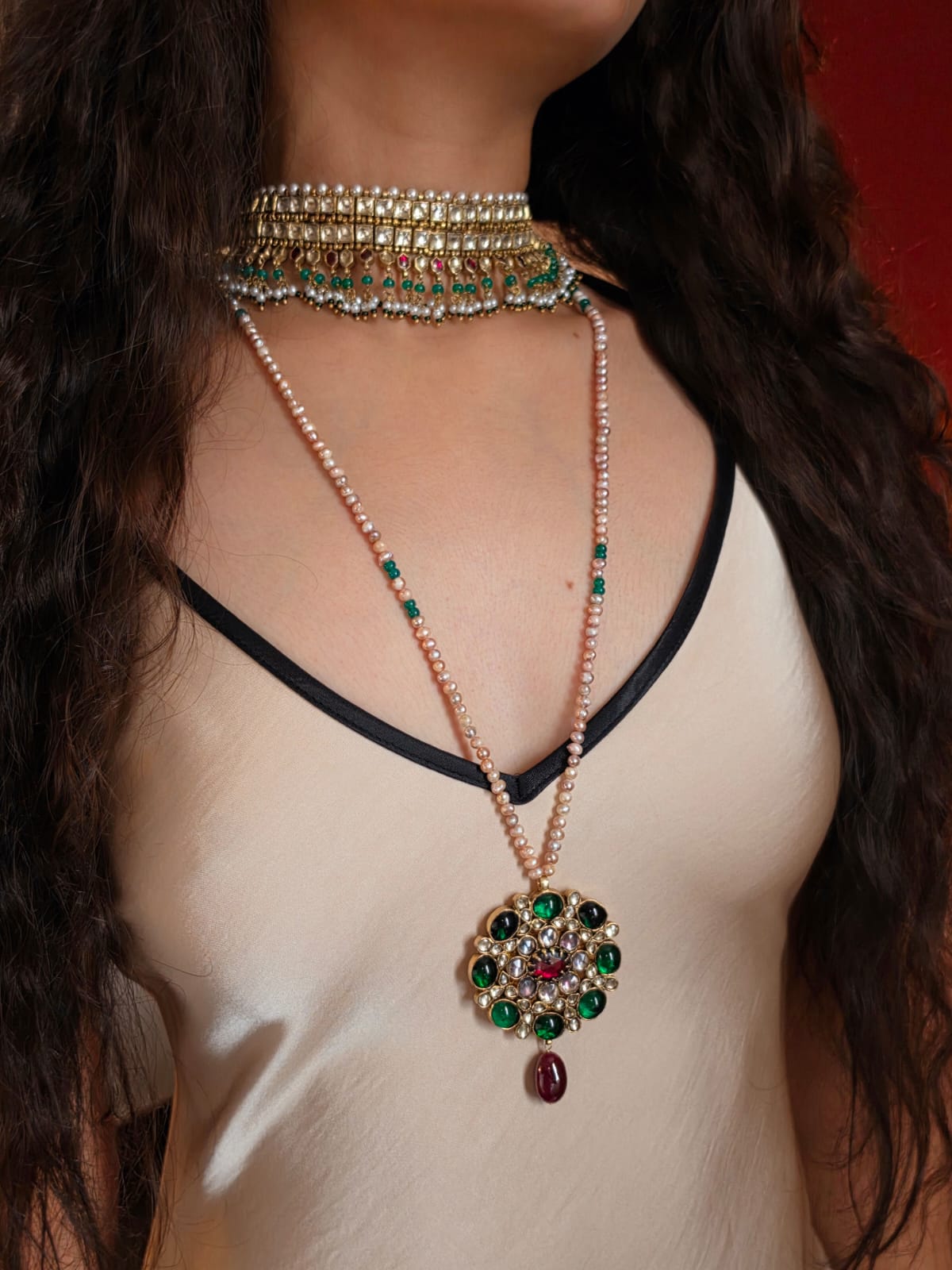 Amber rhodolite princess necklace