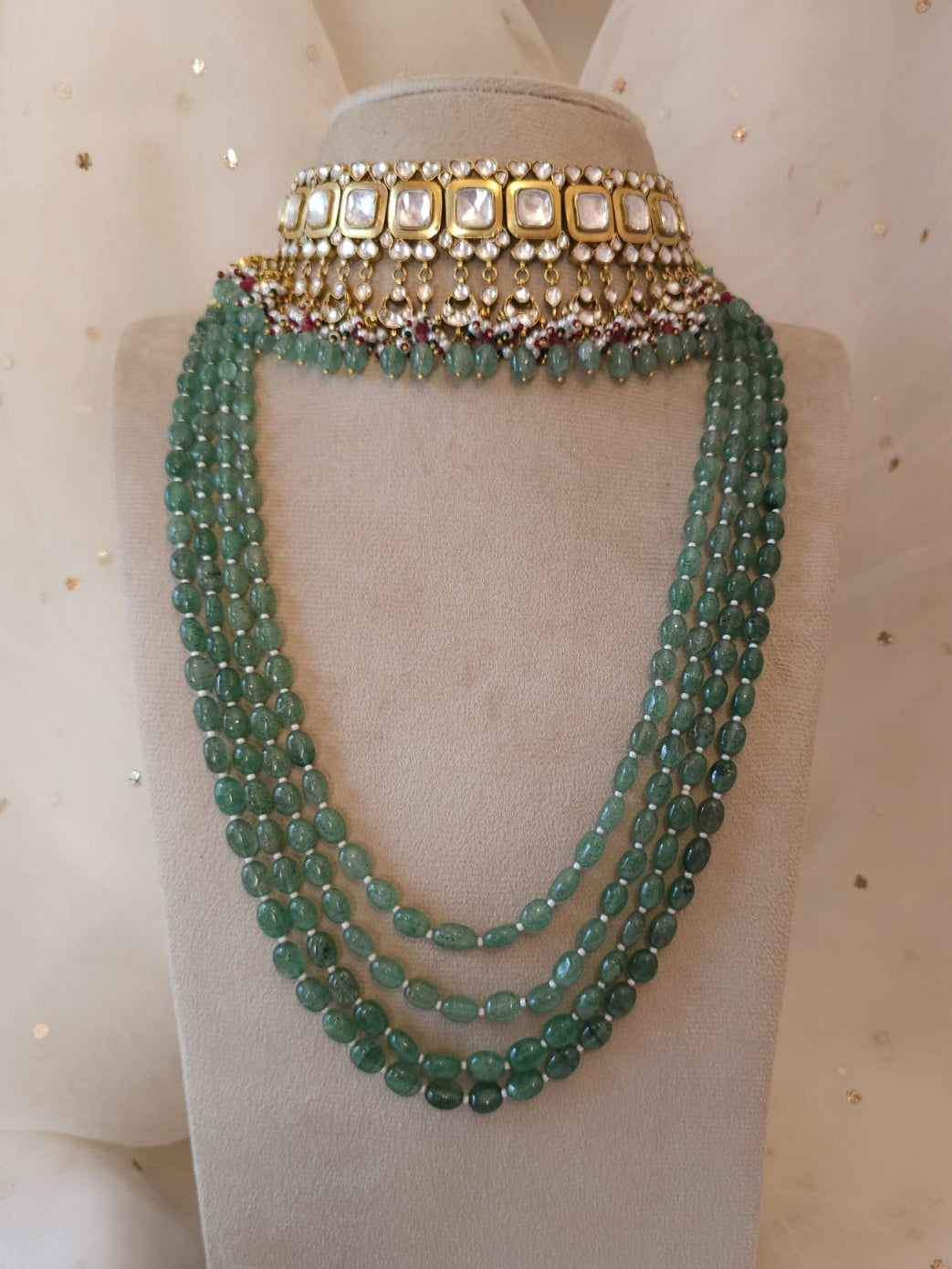 Green ombre kantha necklace
