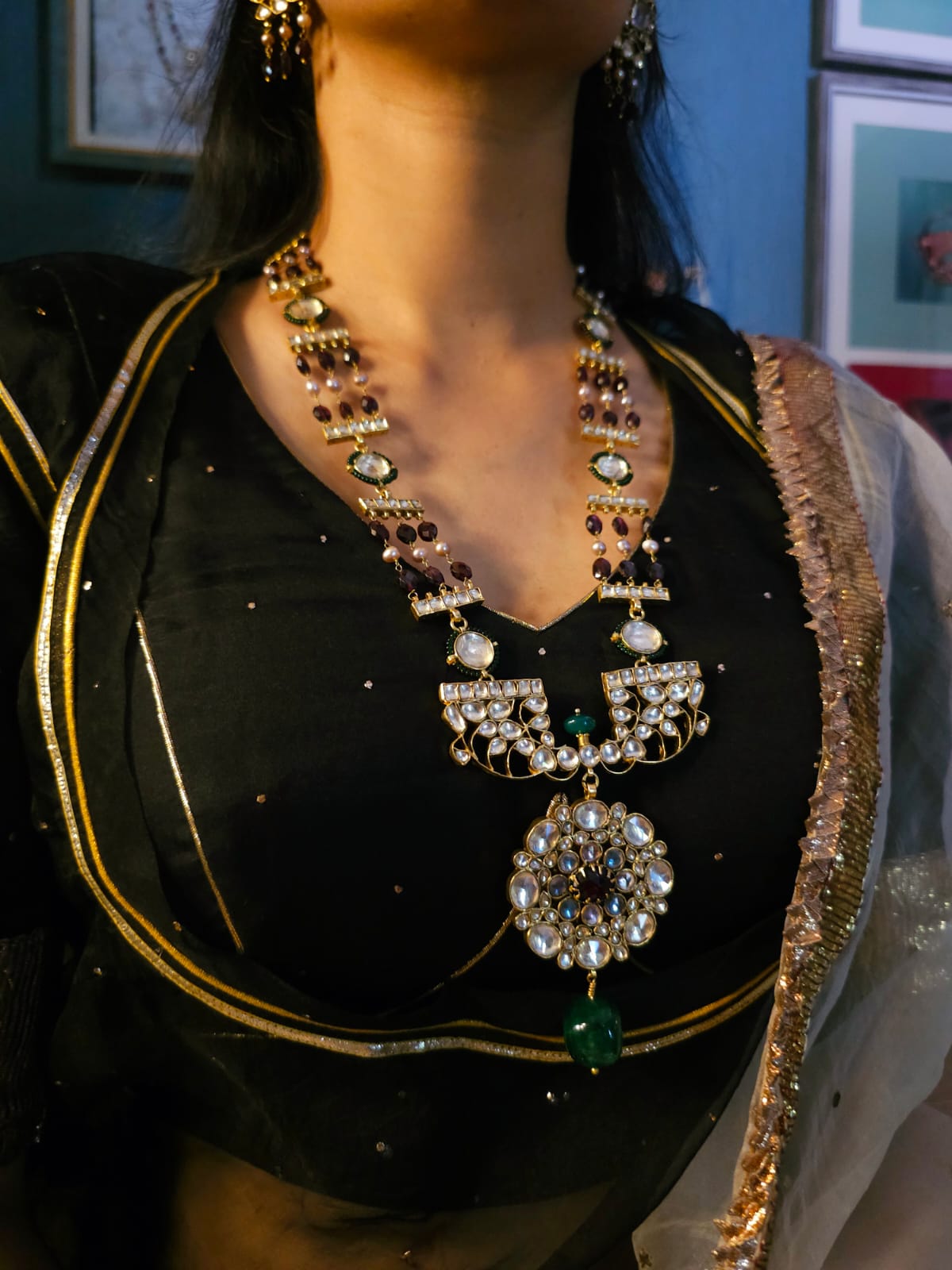 Sandhya jhanki garnet necklace set
