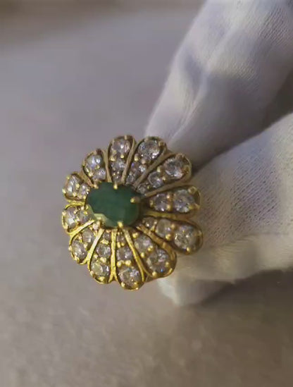 Crown feather emerald ring