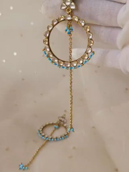 Turquoise moon hoop earrings