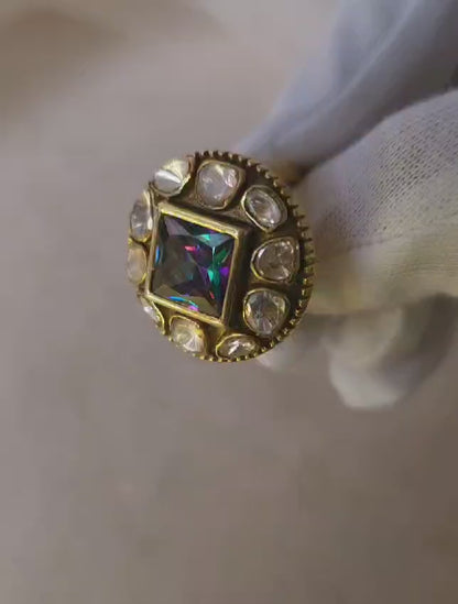 Moissanite mystic silver ring