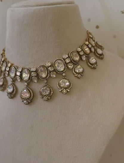 Antique moissanite silver necklace